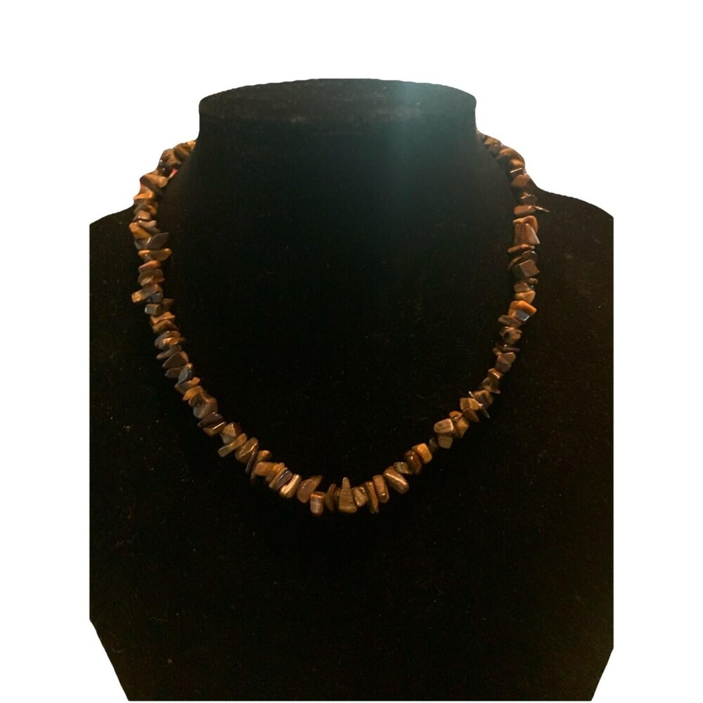 Women's Brown Tigers Eye Chip Beaded Fashion Trendy Necklace Balance Grounded